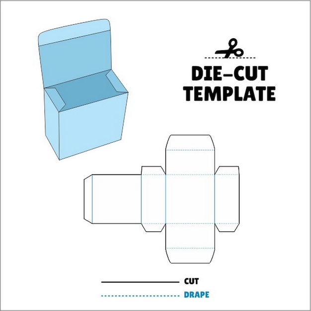 Vector la caja de la tapa de la caja de embalaje se corta con una plantilla 3d mock up scalloped vertical candy box sweet doce