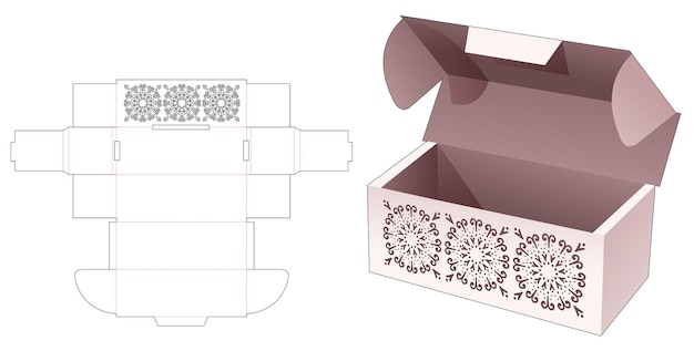 Caja con tapa corrugada y punto cerrado con plantilla troquelada de mandala estampada oculta