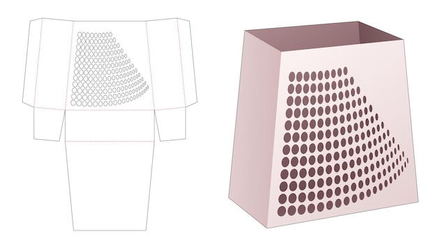 Caja trapezoidal de cartón con plantilla troquelada de puntos de semitono estampados