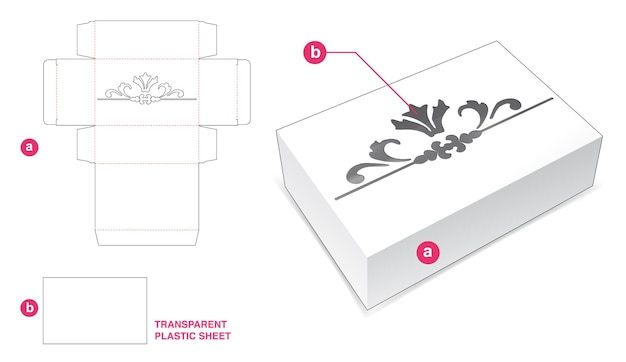 Caja y ventana de lujo estarcida con plantilla troquelada de lámina de plástico transparente