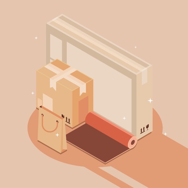 Vector cajas y bolsa