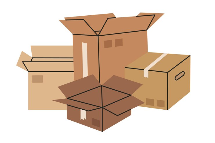 Vector cajas de carga cajas de cartón dibujadas a mano cajas de papel de cartón de almacén pila cajas vacías abiertas ilustración vectorial plana en blanco