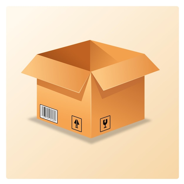 Cajas de cartón para el envío y el almacenamiento con símbolos frágiles, cuidado de la posición y código de barro