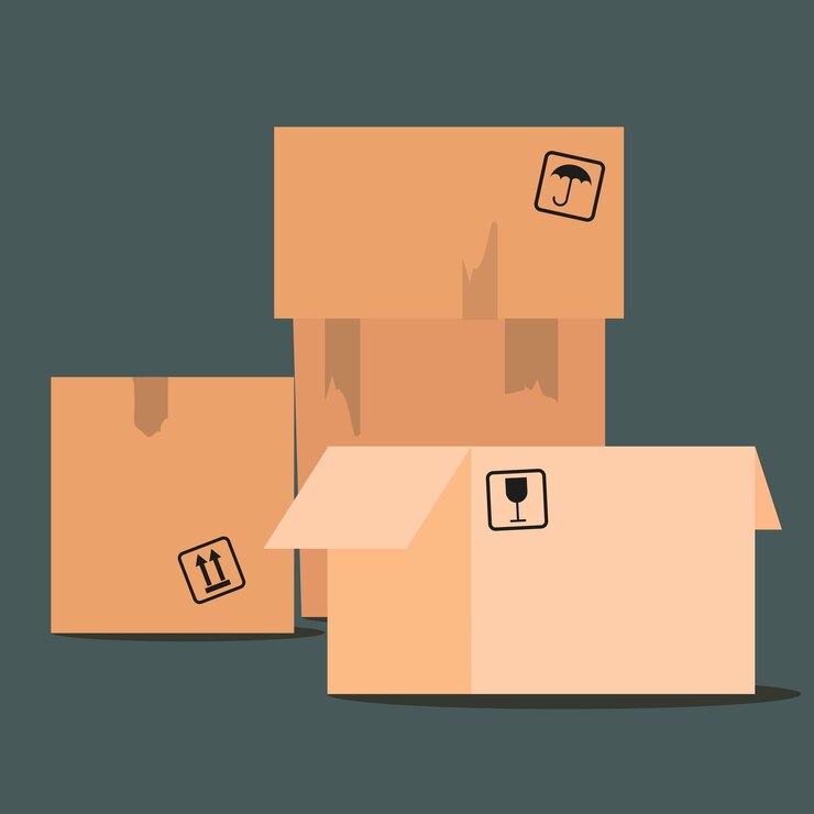 Vector cajas de cartón, paquetes, paquetes apilados uno encima del otro. conjunto de iconos de vector de embalaje en