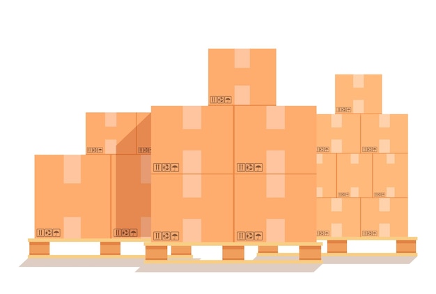 Vector cajas de cartón sobre palet de madera