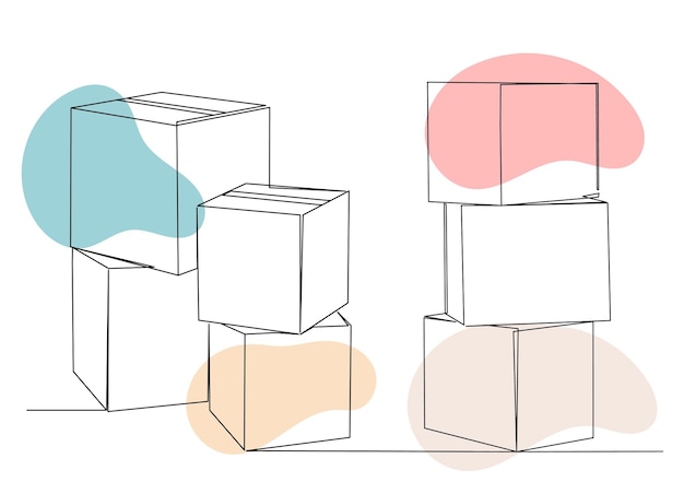 Vector las cajas se colocan una encima de la otra en un vector de dibujo de línea continua