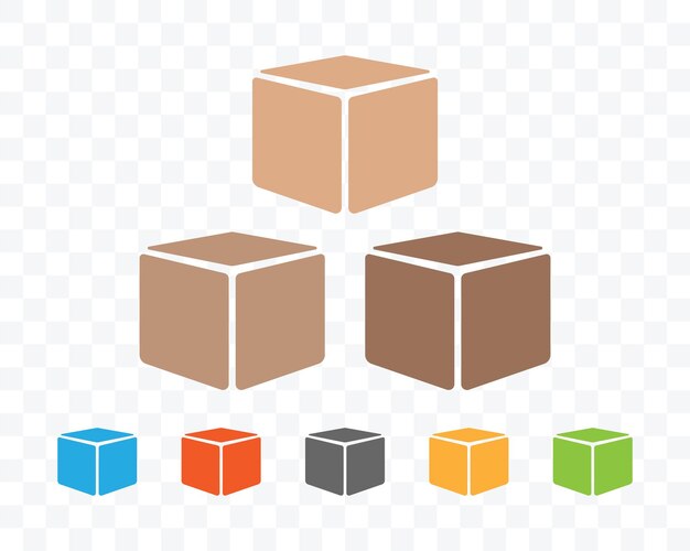 Cajas de embalaje con diferente color sobre fondo transparente.