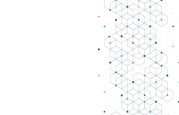 Cajas geométricas abstractas patrón fondo de conexión de línea de puntos tecnología moderna con malla cuadrada geométrica sobre fondo blanco con líneas celda cúbica ilustración vectorial