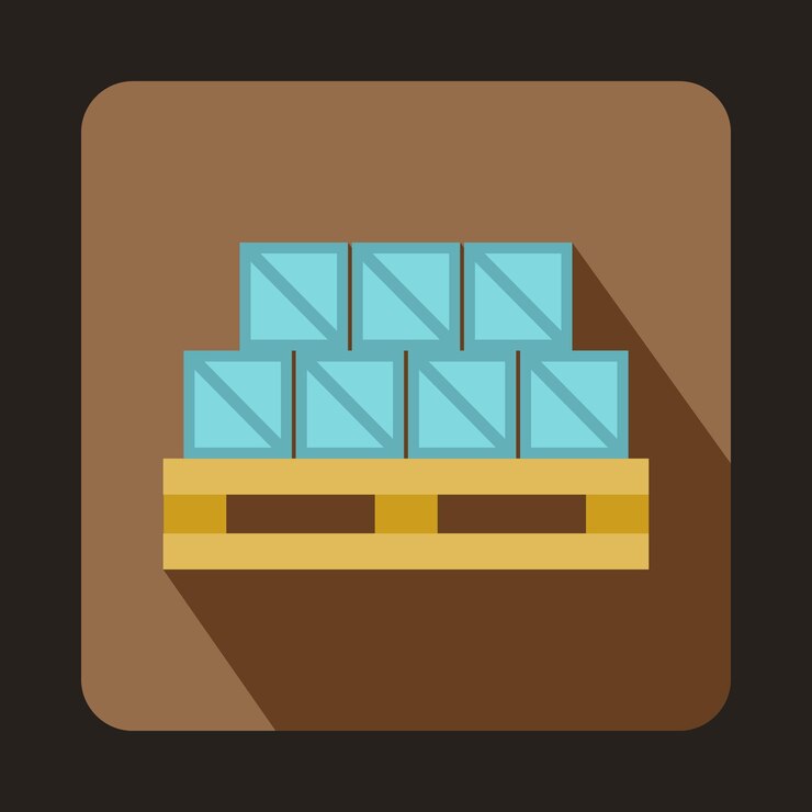 Vector cajas en icono de paleta de madera en estilo plano sobre un fondo de café