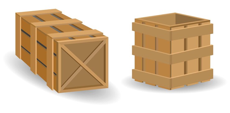 Vector cajas de madera realistas aisladas en blanco ilustración 3d