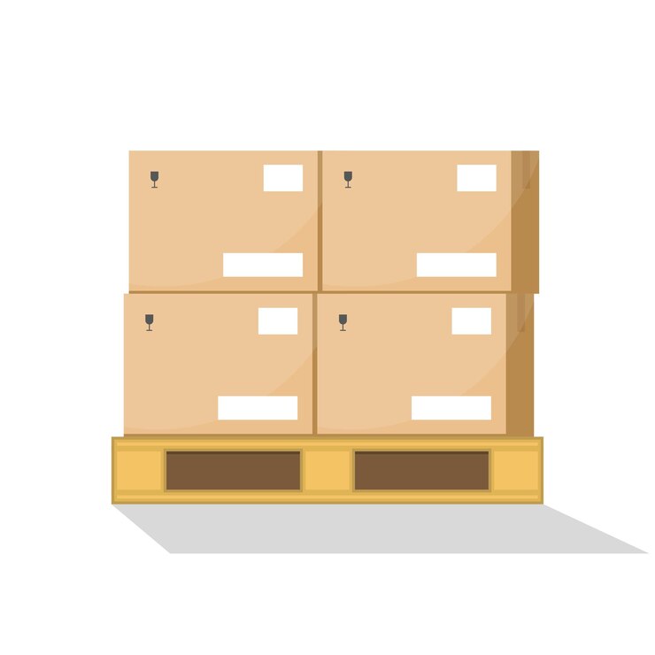 Vector cajas en paletas de madera ilustración vectorial de almacén de estilo plano
