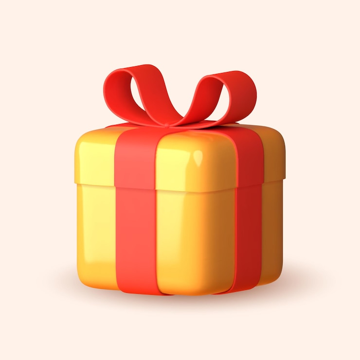 Vector cajas de regalo amarillas 3d con cinta en rojo sobre fondo blanco