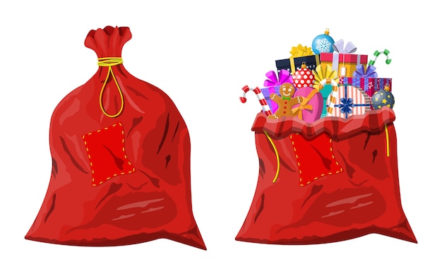 Vector cajas de regalo en bolsa roja tradicional