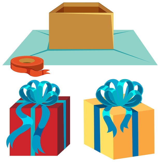 Cajas de regalo y caja abierta.