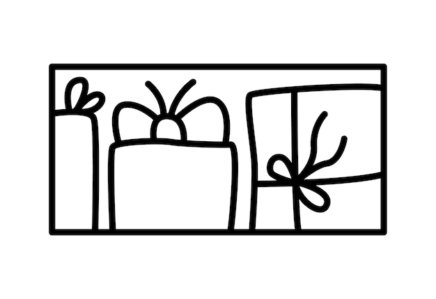 Cajas de regalo de composición vectorial de adviento de navidad Rectángulo de logotipo de constructor de vacaciones de invierno dibujado a mano