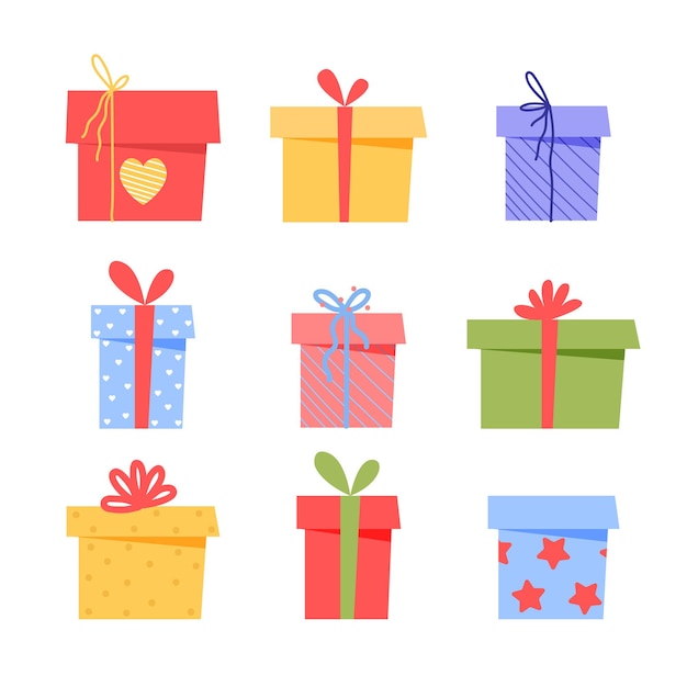 Cajas de regalo de cumpleaños en estilo de dibujos animados planos | Vector  Premium