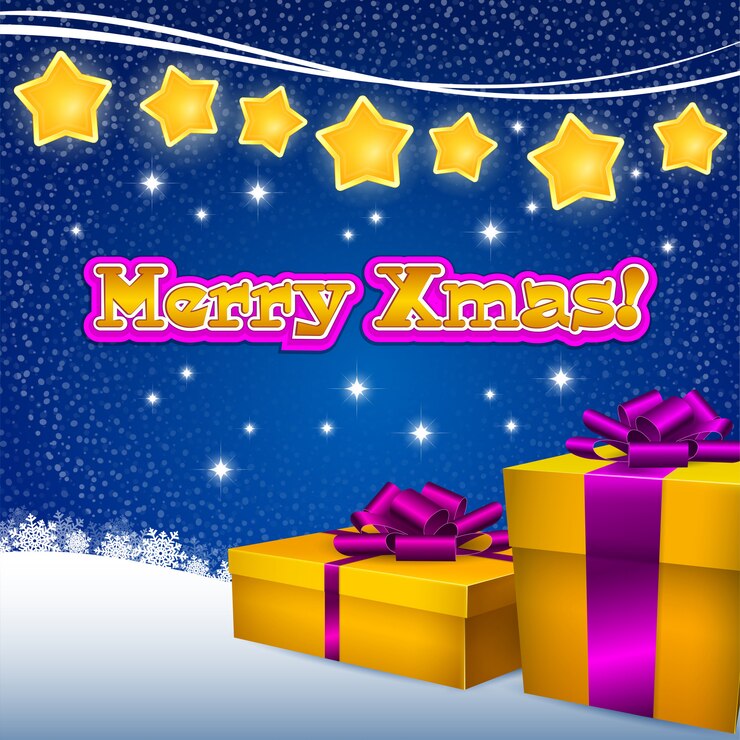 Vector cajas de regalo y estrella de navidad sobre fondo azul
