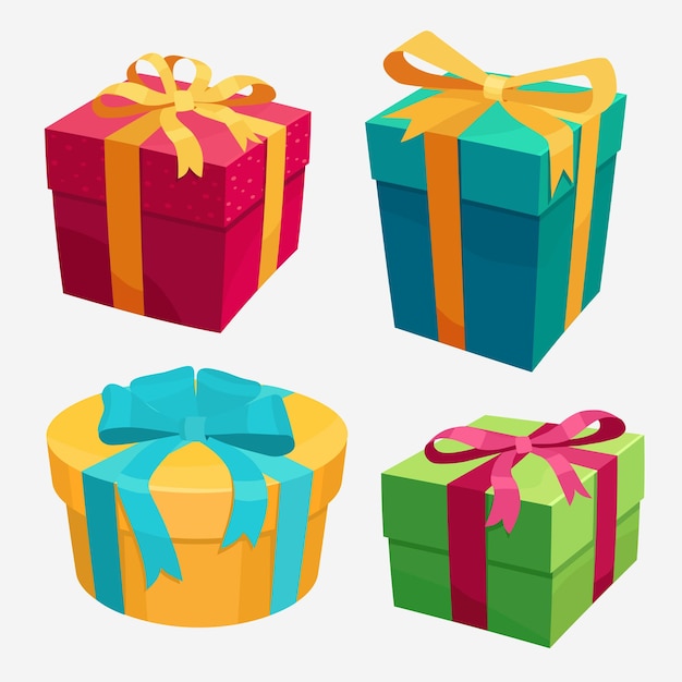 Cajas de regalo con lazo rojo y lazo.