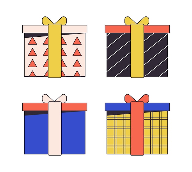 Cajas de regalo línea plana color objeto vectorial aislado Regalos para los ganadores Imagen de clip art editable en fondo blanco Ilustración de lugar de dibujos animados de contorno simple para diseño web