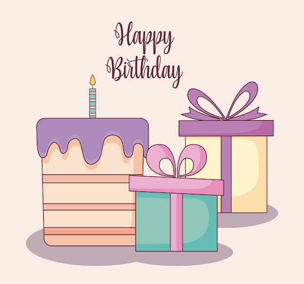 Vector cajas de regalo y pastel dulce.