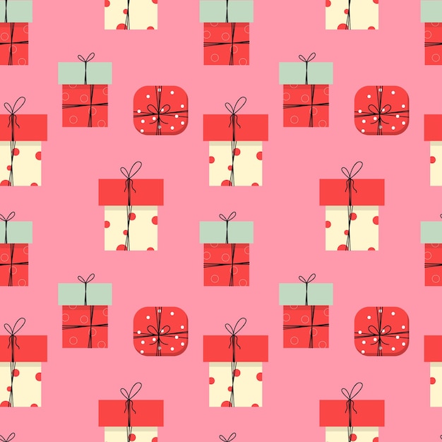 Cajas de regalo de patrones sin fisuras sobre fondo rosa claro Ilustración vectorial