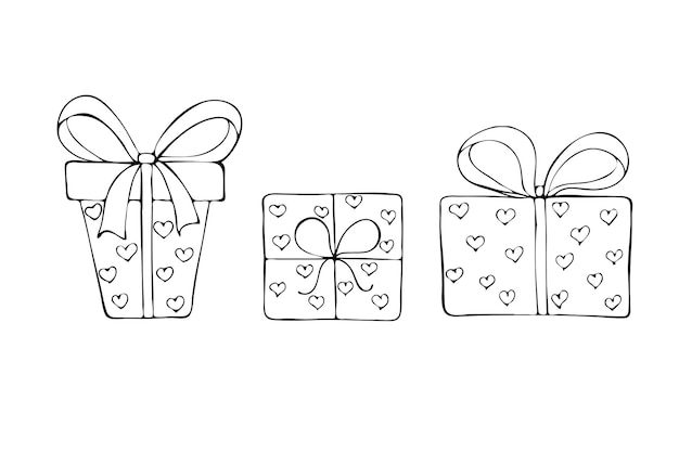 Cajas de regalos dibujadas a mano con ilustración vectorial en estilo doodle