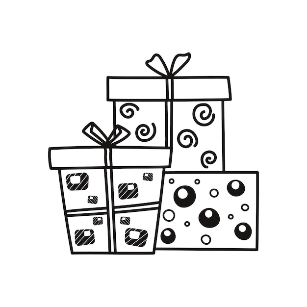 Cajas de regalos Elemento de diseño en estilo de dibujos animados Ilustración vectorial de arte de líneas dibujadas a mano aislada