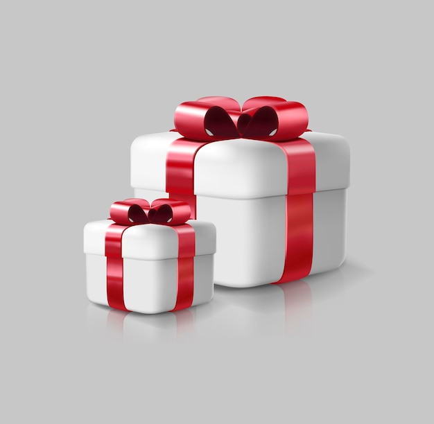 Cajas de regalos regalos con papel de envolver y lazo de cinta roja para la celebración de cumpleaños de vacaciones