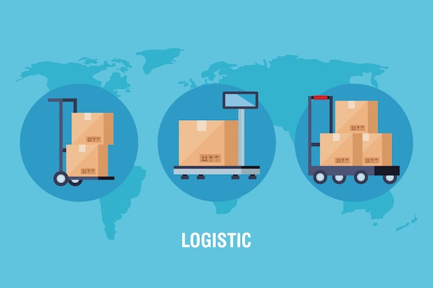 Cajas sobre carro y escala de diseño vectorial