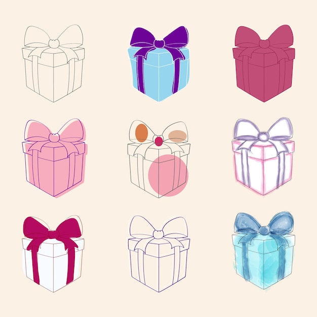 Cajas de varios colores con arcos