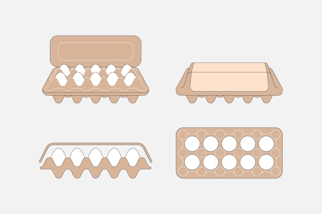 Cajas vectoriales con cartón de huevos de gallina o recipiente de plástico