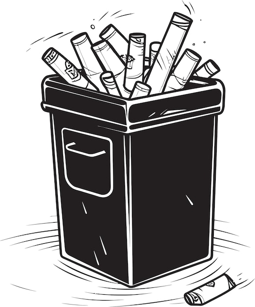 Cajón de cigarrillos desechados Icono de no fumar Cenizas en el símbolo de la caja Vector negro