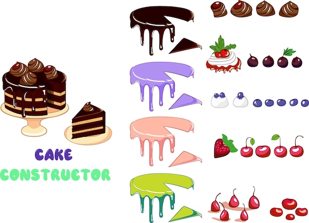 Cake constructor piezas dulces para crear tu pastel. varios sabores y colores de coberturas y crema f