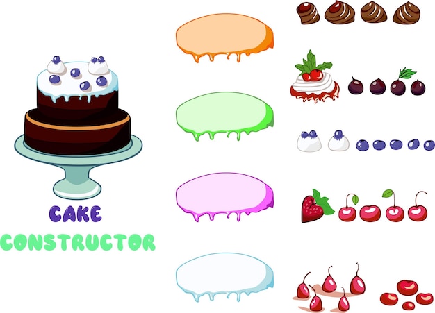 Cake constructor piezas dulces para crear tu pastel. varios sabores y colores de coberturas y crema f