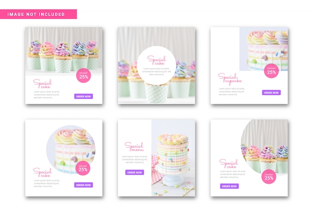 Vector cake instagram post template collection