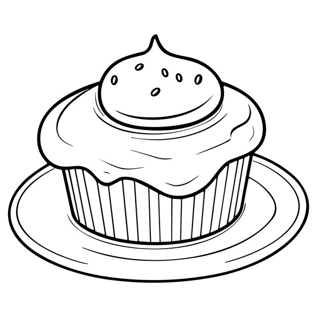 Cake Line Art Illustration para volantes de menú café restaurantes catering Pie con batidos de crema batida