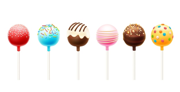 Cake pops realistas caramelos de piruleta de chocolate