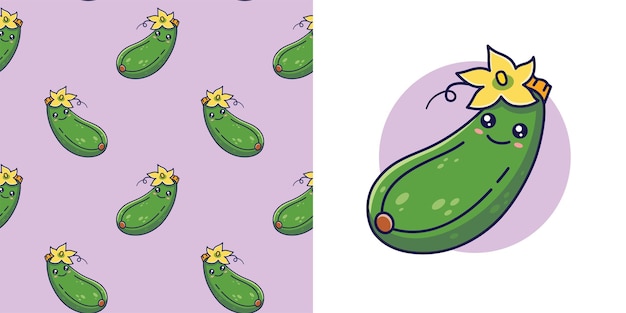 Calabacín dibujado a mano para ropa de bebé Ilustración vectorial en estilo garabato Postal con calabaza y patrones sin fisuras