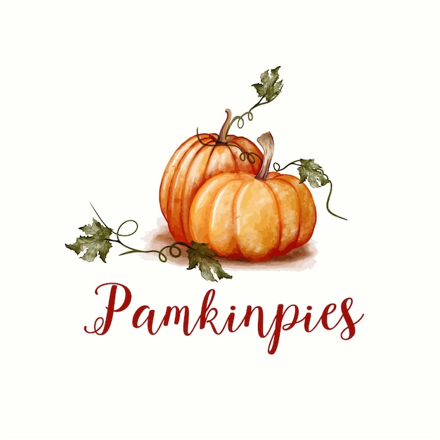 Calabaza de acuarela dibujada a mano y hojas para el diseño de carteles o tarjetas de invitación de halloween