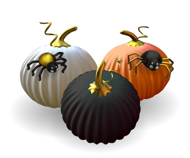 Vector calabaza y araña realistas de halloween o acción de gracias aisladas en fondo blanco. maduro 3d