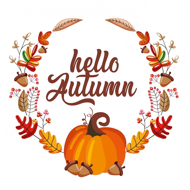 Calabaza con bellotas alrededor de otoño de guirnalda