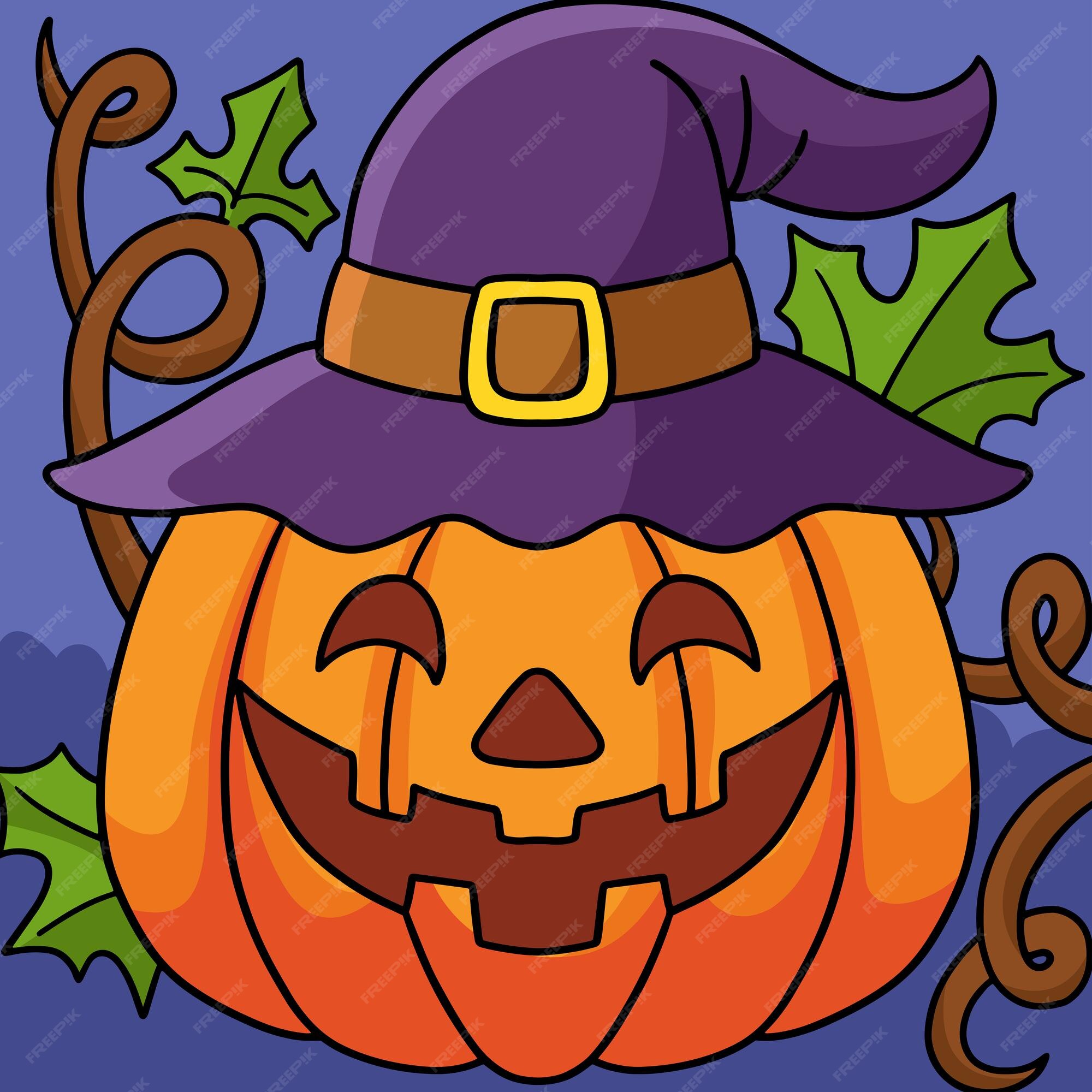 Calabaza bruja halloween dibujos animados de colores | Vector Premium