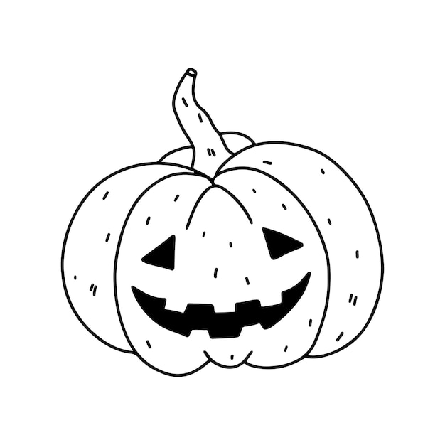 Calabaza burlona estilo doodle de personaje de Halloween Ilustración vectorial aislada en blanco Página para colorear