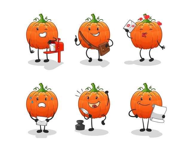 Calabaza cartero conjunto personaje de dibujos animados mascota vector