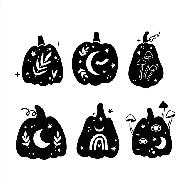 Calabaza celestial de halloween aislado clipart set silueta de calabaza mágica decoración de acción de gracias