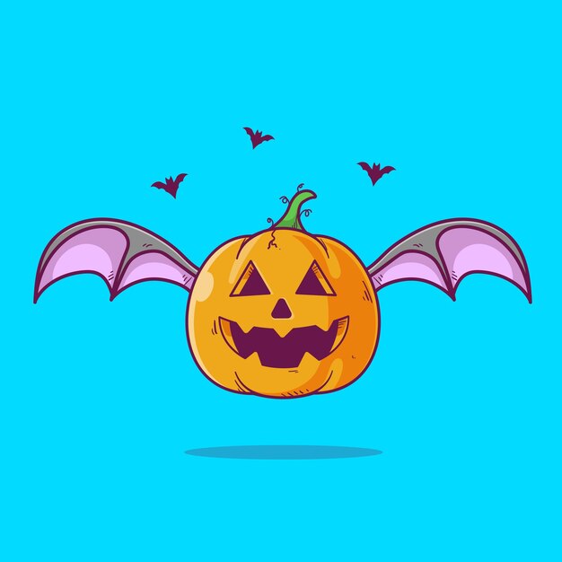Calabaza dibujada a mano de halloween con ilustración de alas de murciélago