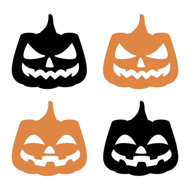 Calabaza Dos caras Iconos de juego Silhueta de calabazas negras y naranjas Helloween vacaciones de otoño Colorido
