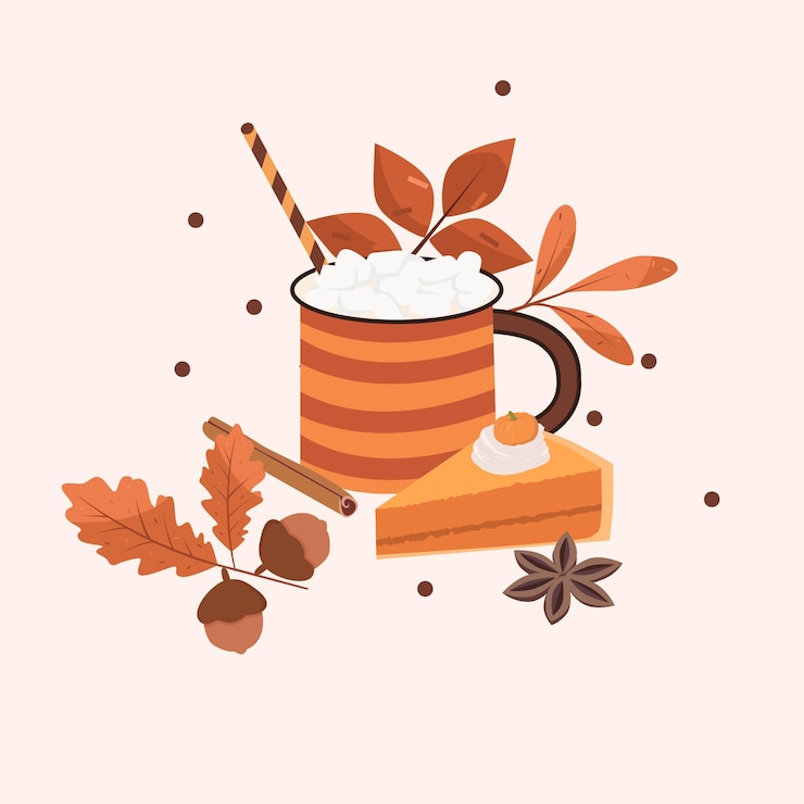 Vector calabaza especia latte galletas y cupcakes vector