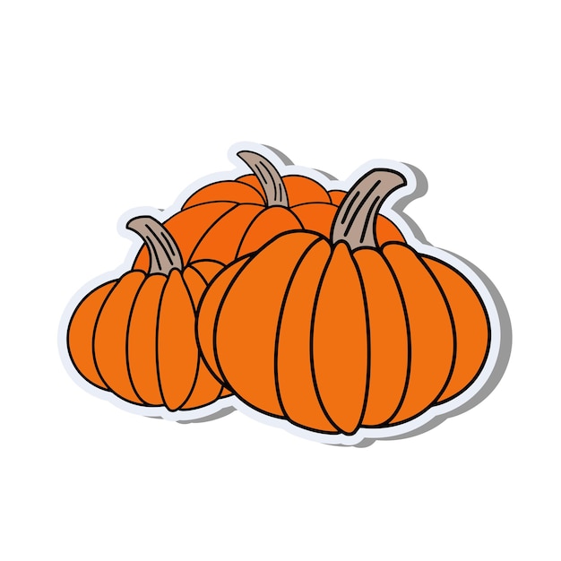 Calabaza en estilo plano. Etiqueta engomada de la calabaza aislada en el fondo blanco. Bueno para postales, pancartas y diseño de redes sociales. Vector.