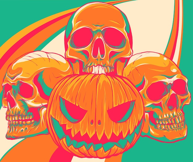 Calabaza en fondo de color La feliz calabaza de vacaciones de Halloween con una sonrisa aterradora